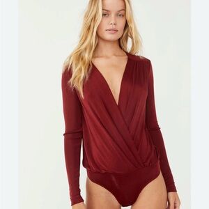 Free People Deep Red Wrap Bodysuit